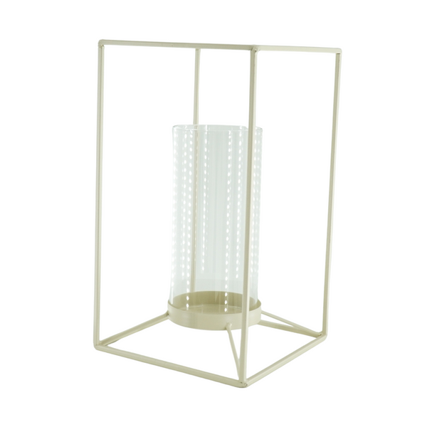 Windlicht Metaal Glas Wit 14,5x14,5x25cm