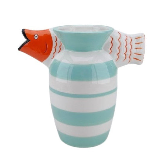 Vaas Zwemmende Vis Dolomiet Mint/Wit/Oranje 23x12.5x21cm