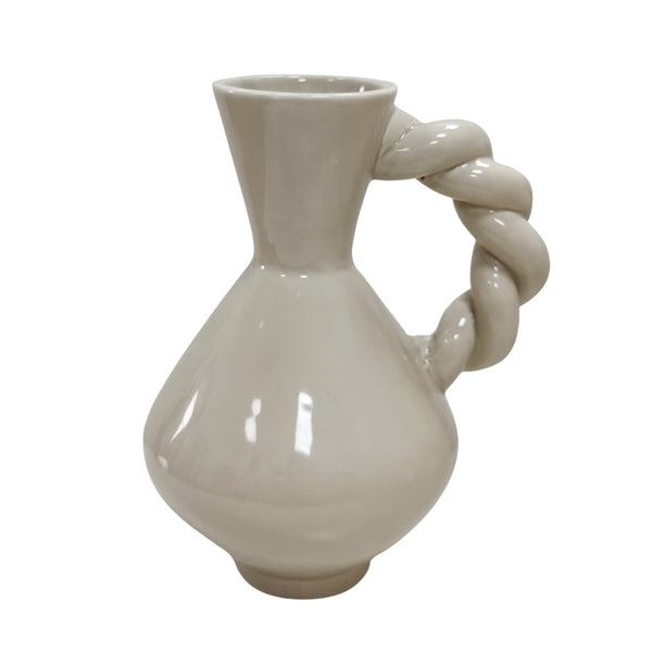 Vaas Kruik Gedraaid Handvat Dolomiet Zand 17,5x13,5x22cm