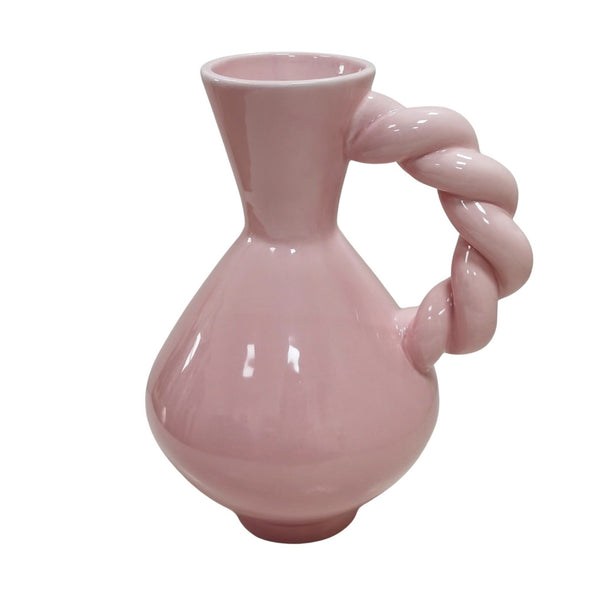 Vaas Kruik Gedraaid Handvat Dolomiet Roze 17,5x13,5x22cm