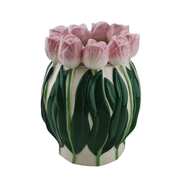 Vaas Tulpen Dolomiet Lichtroze/Groen 12,5x12,5x16cm