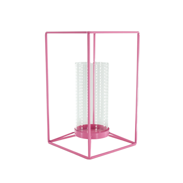 Windlicht Metaal Glas Roze 12,5x12,5x20cm