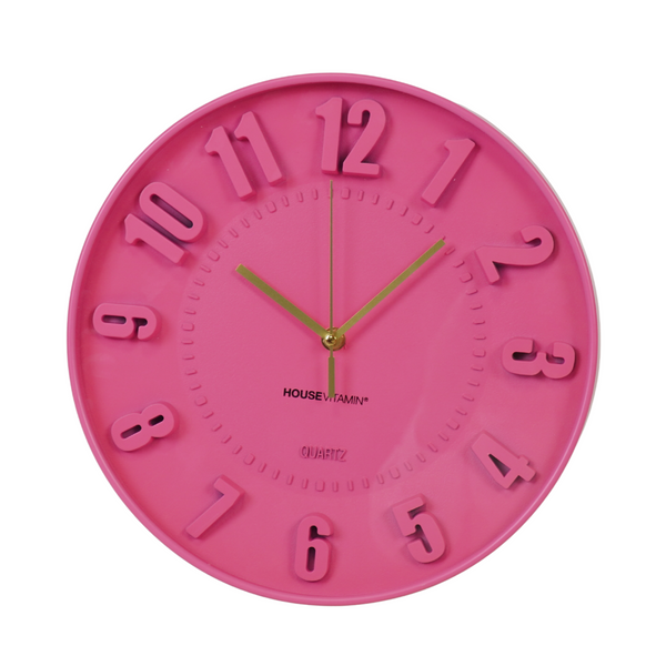 Klok Cijfers Fluor Roze 30x30x4cm