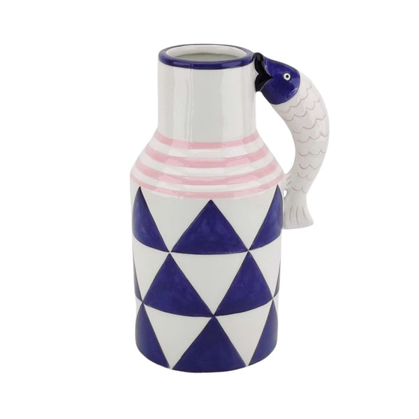 Vaas Vissen Dolomiet Blauw/Wit/Roze 14x11,5x18,5cm
