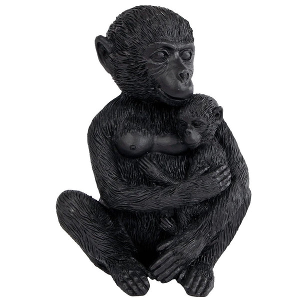 Beeld Monkey with Cub zwart 13x9x15cm