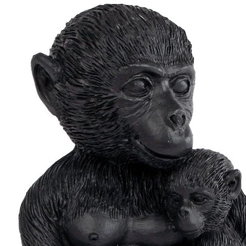 Beeld Monkey with Cub zwart 13x9x15cm