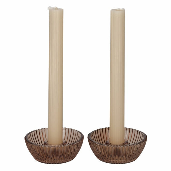 Giftset set-van-4 Kandelaar met Kaars bruin 9x9x22cm