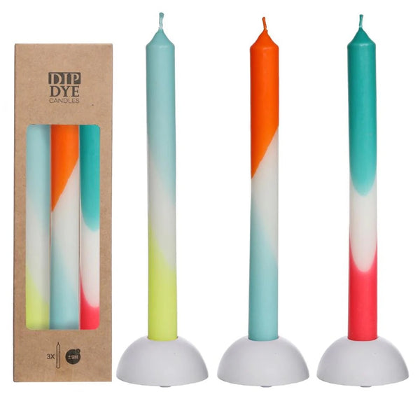Kaars DIP DYE set-van-3 blauw-rood-geel 2x2x24cm