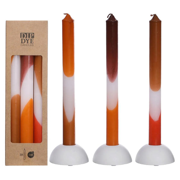 Kaars DIP DYE set-van-3 oranje-bruin 2x2x24cm