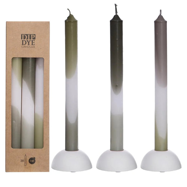 Kaars DIP DYE set-van-3 olijf-mint 2x2x24cm