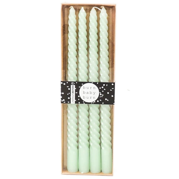 Dinerkaarsen set-van-4 Twisted Light Green 30cm