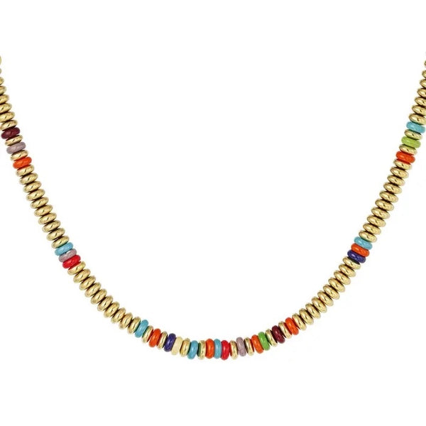 Ketting met platte kralen RVS Goud Multi