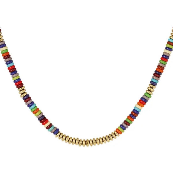 Ketting met platte kralen RVS multi