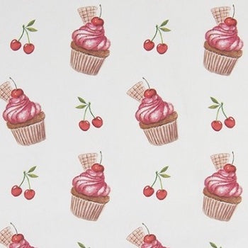 Keukendoek Cupcakes Katoen wit-rood recht 50x70cm