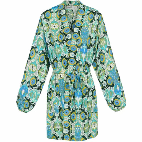 Kimono Kleurrijk blauw geel kort M