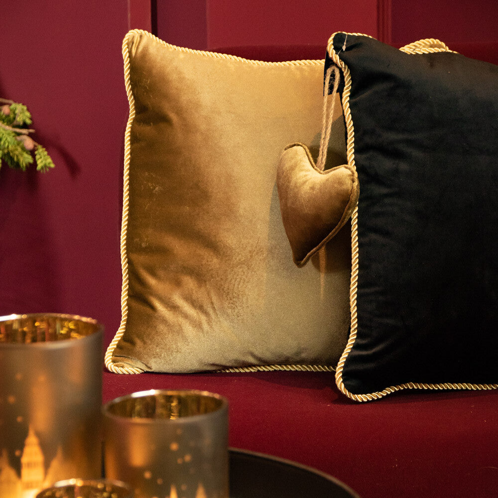 Kussen Fluweel zwart met goud 45x45cm