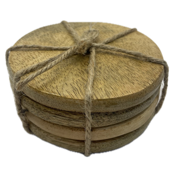 Onderzetters set-van-4 Rond hout lichtbruin 10x10cm