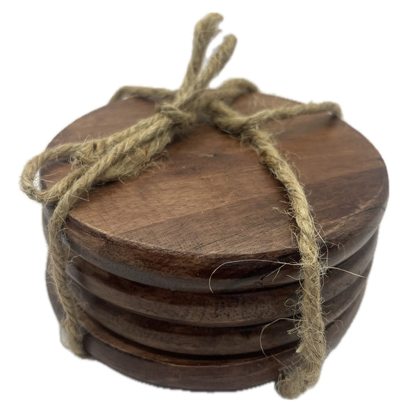 Onderzetters set-van-4 Rond notenhout donkerbruin 10x10cm