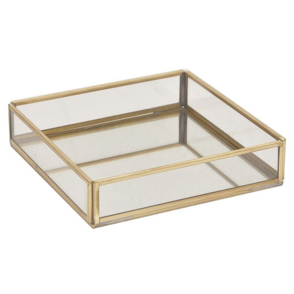 Plateau Glas Messing goud 16x16x4cm