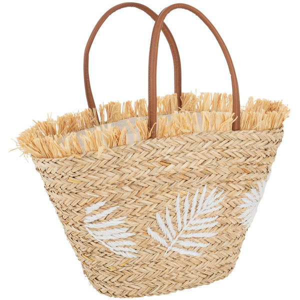 Strandtas Blad Jute naturel wit 56x19x30cm