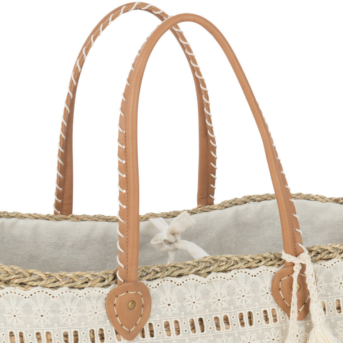 Strandtas Kant Kwast Jute naturel wit L 52x25x30cm