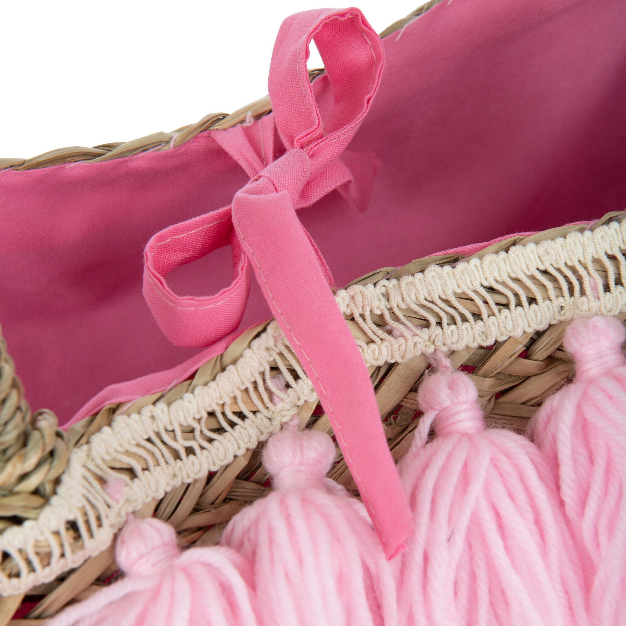 Strandtas Kwasten Jute naturel roze 59x16x30cm