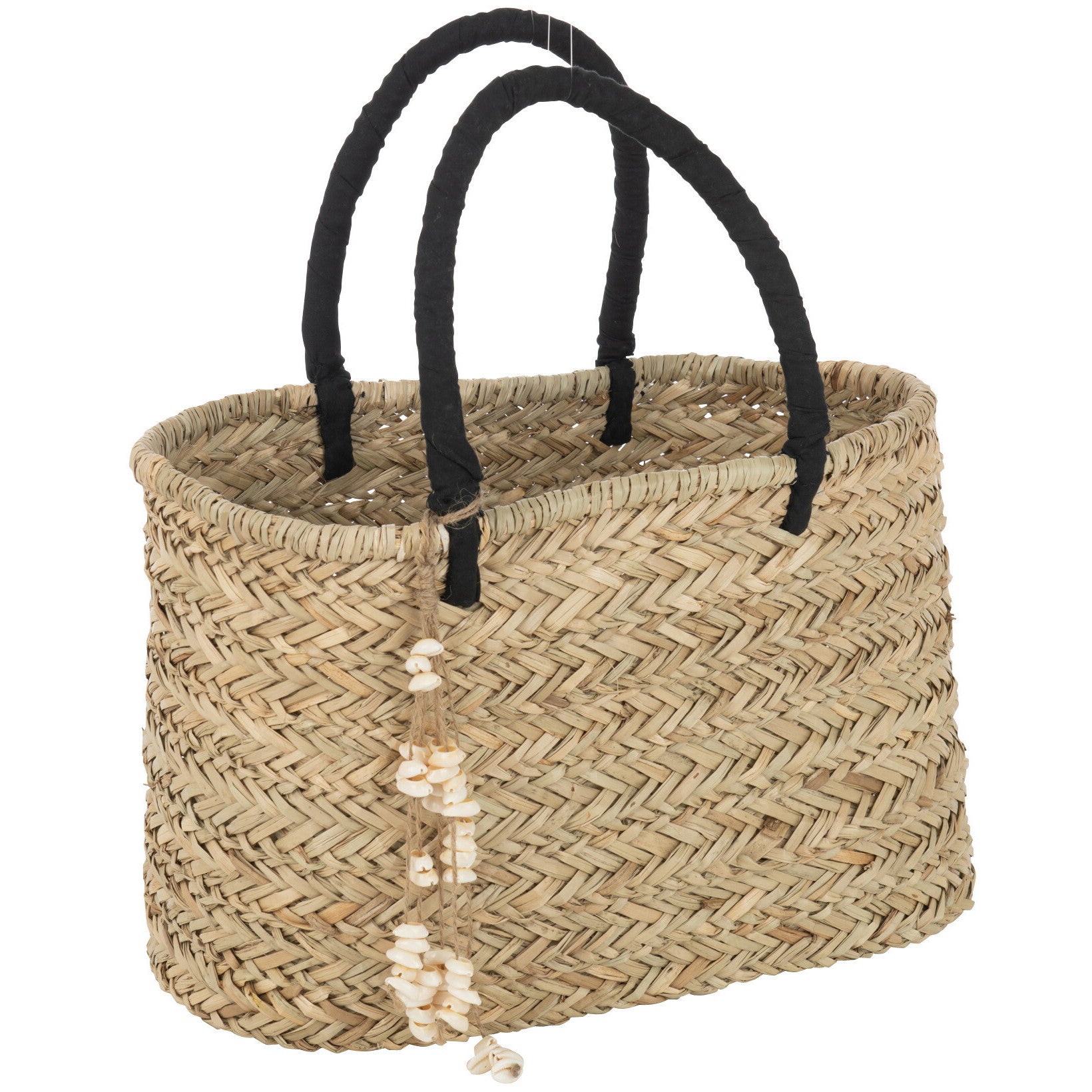 Strandtas Schelpen Jute naturel zwart L 41x22x26cm