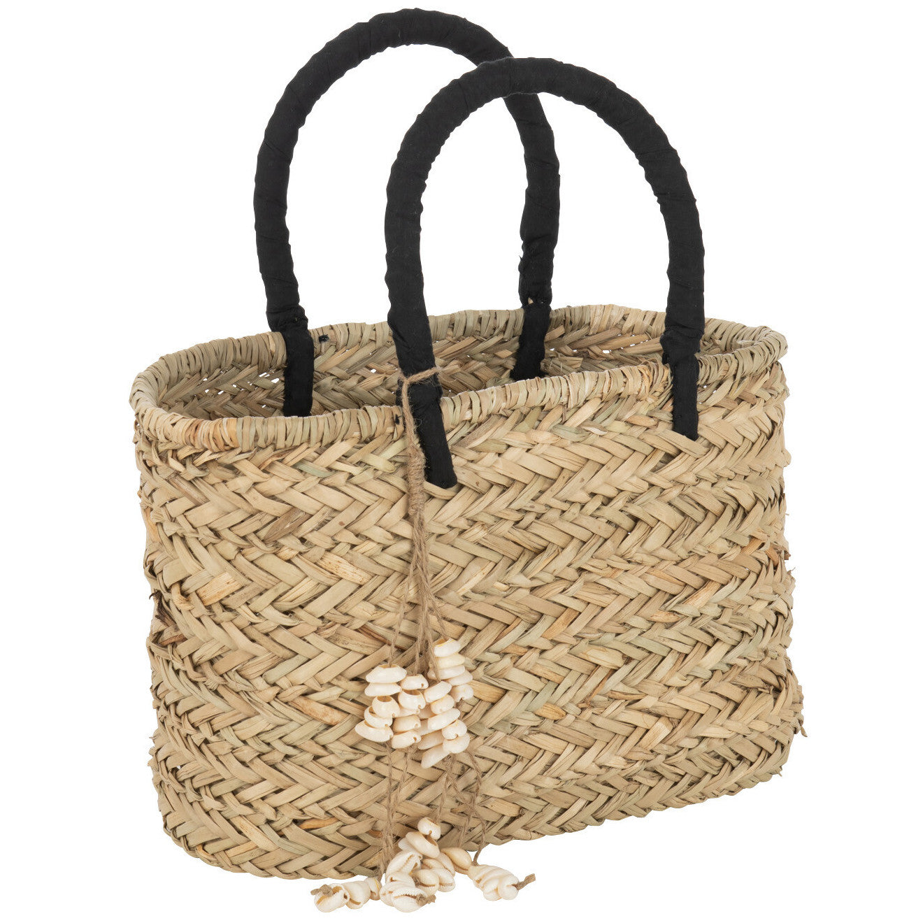 Strandtas Schelpen Jute naturel zwart S 32x15x21cm