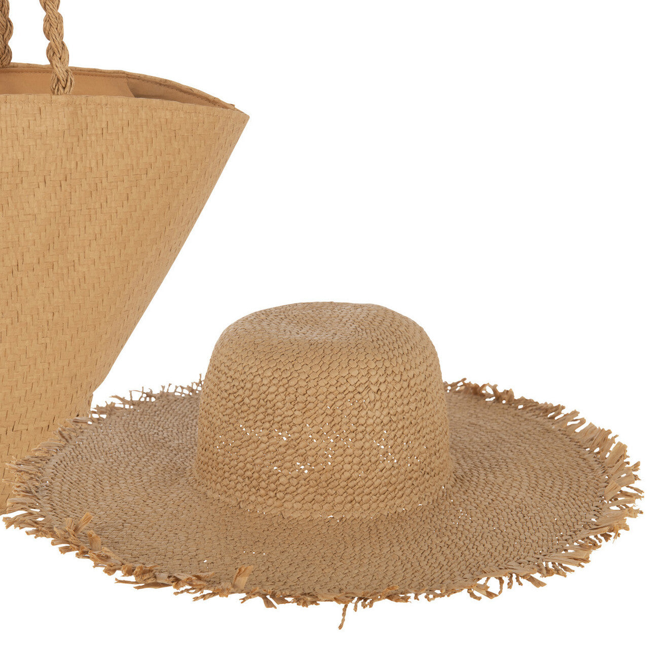 Strandtas Schelpen met Hoed lichtbruin 60x18x31cm