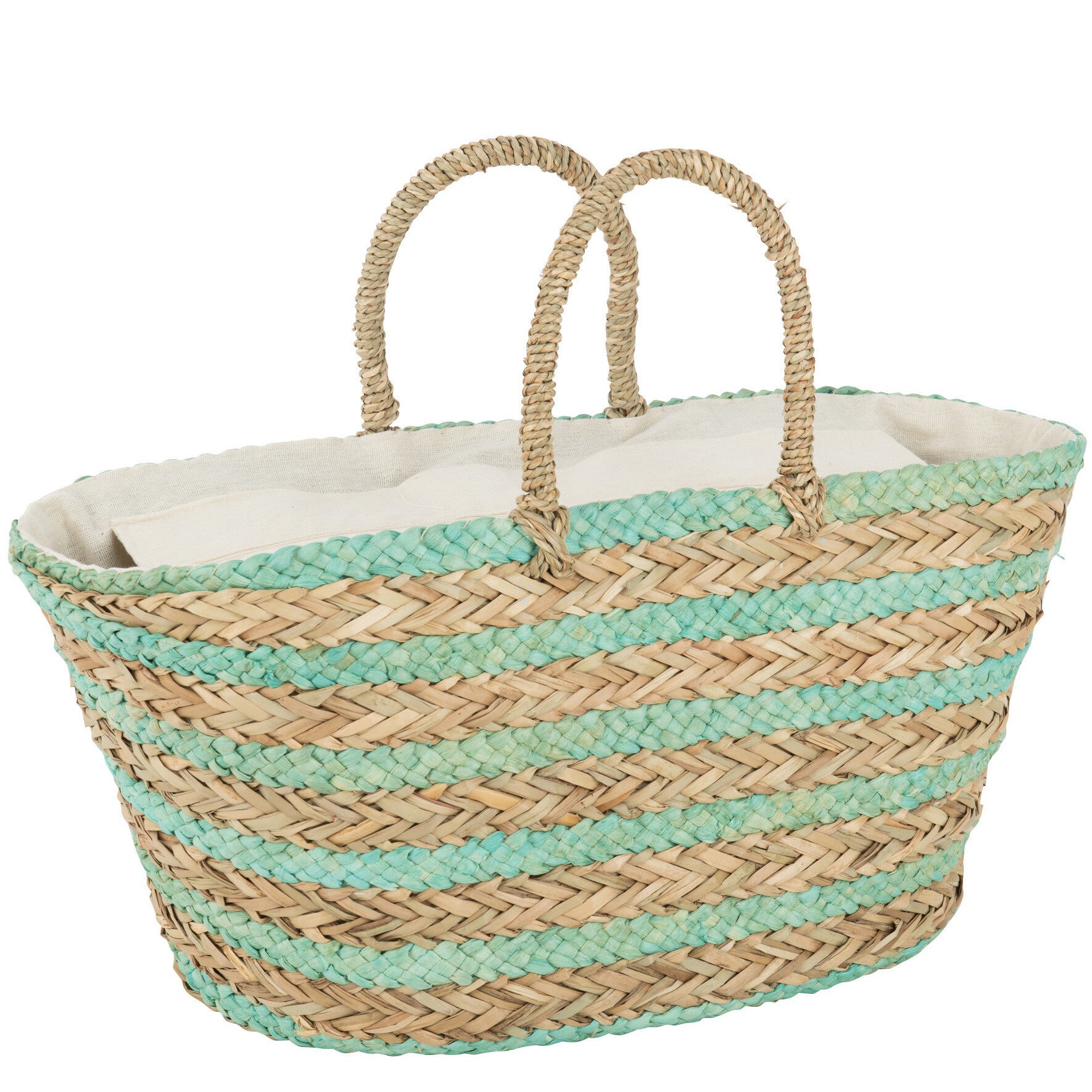 Strandtas Strepen Jute naturel blauw 65x22x30cm