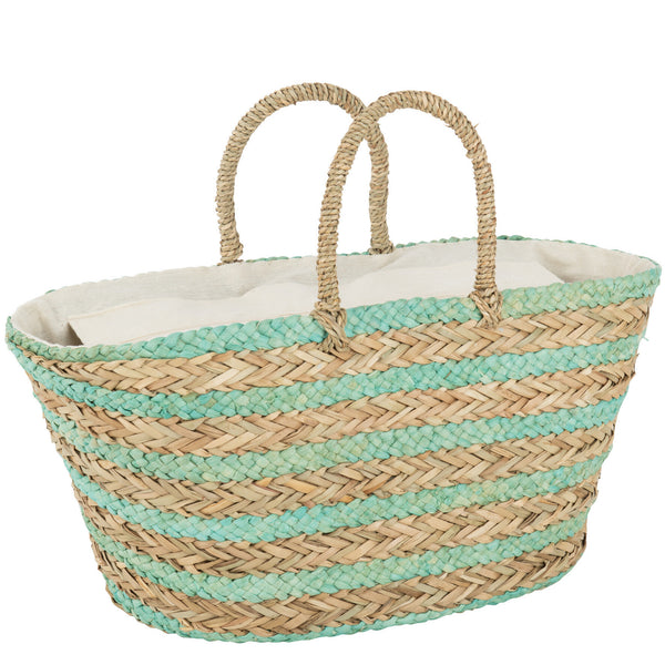 Strandtas Strepen Jute naturel blauw 65x22x30cm