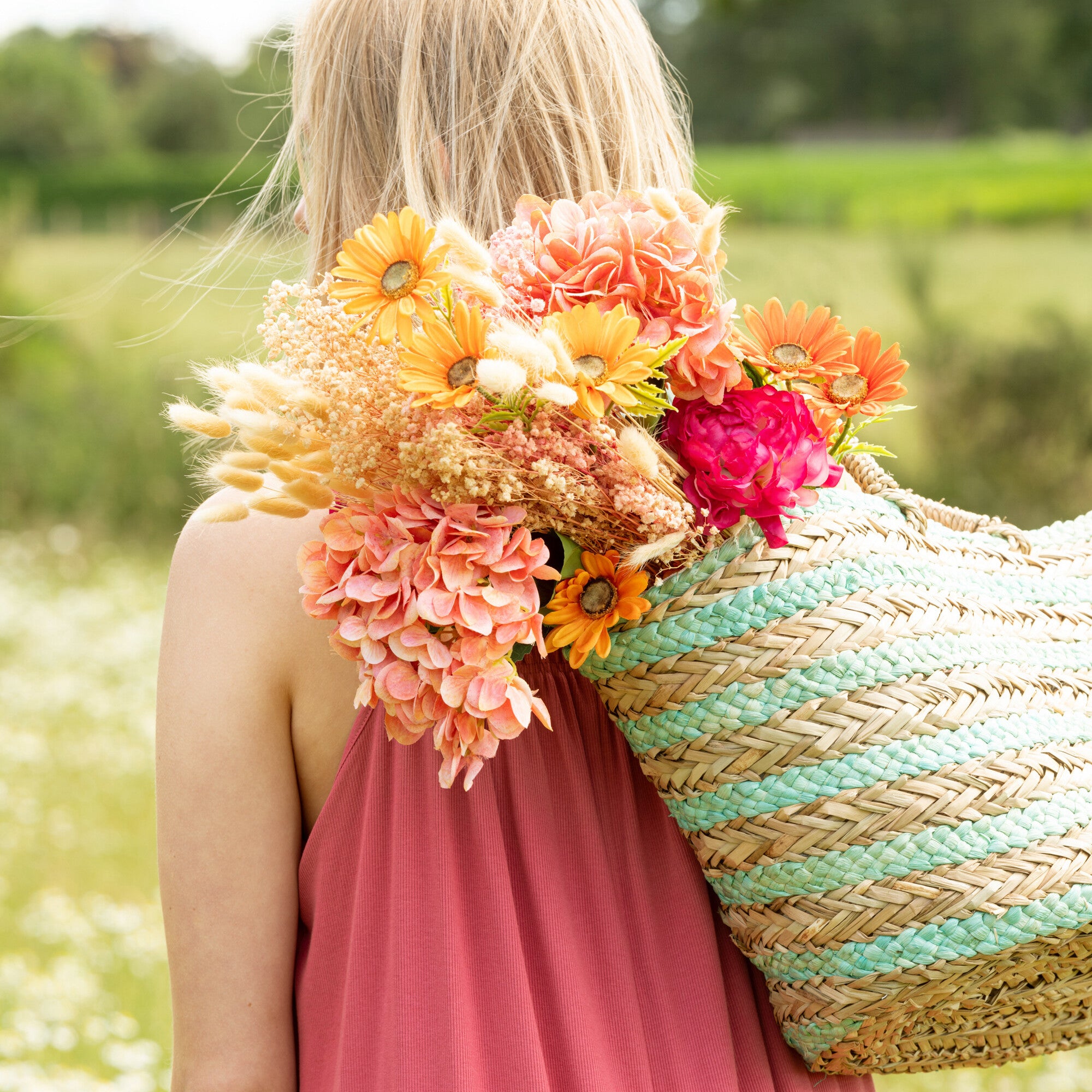 Strandtas Strepen Jute naturel blauw 65x22x30cm