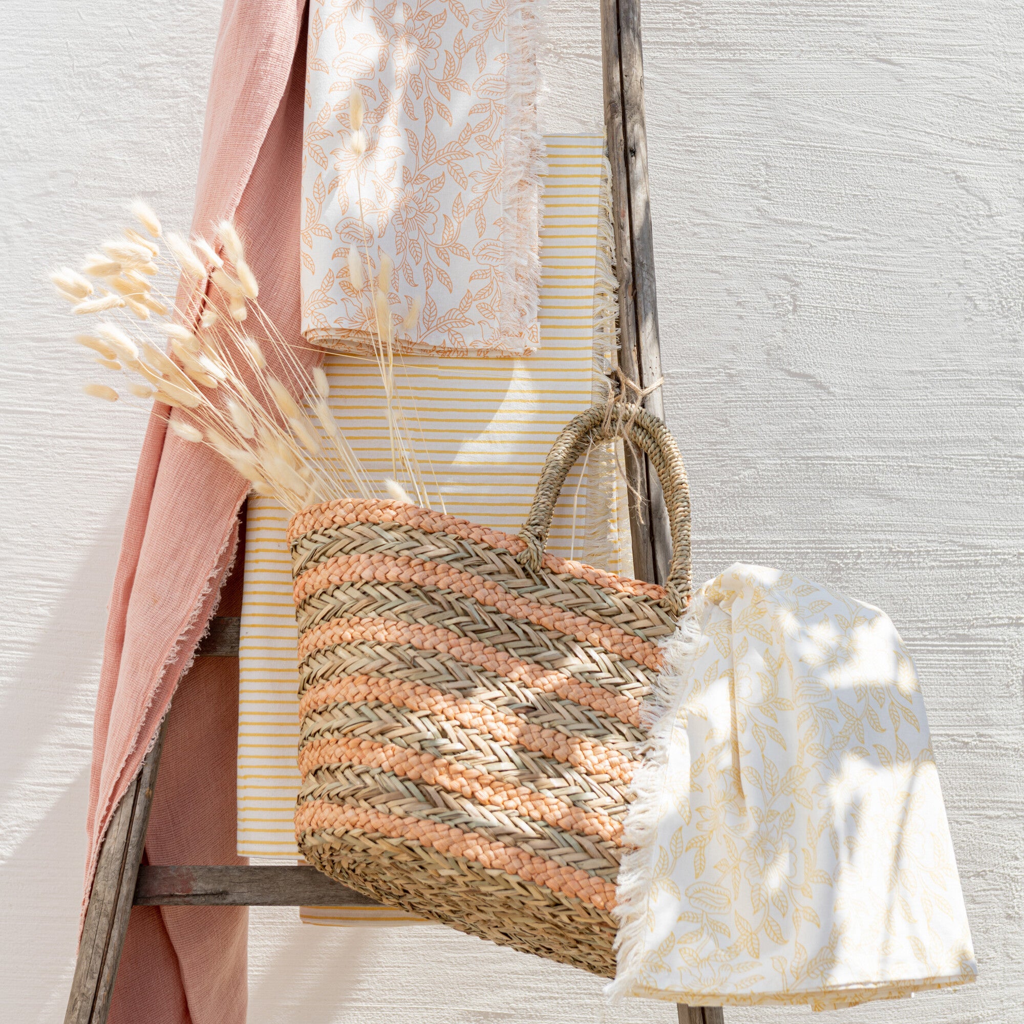 Strandtas Strepen Jute naturel lichtoranje 65x22x30cm