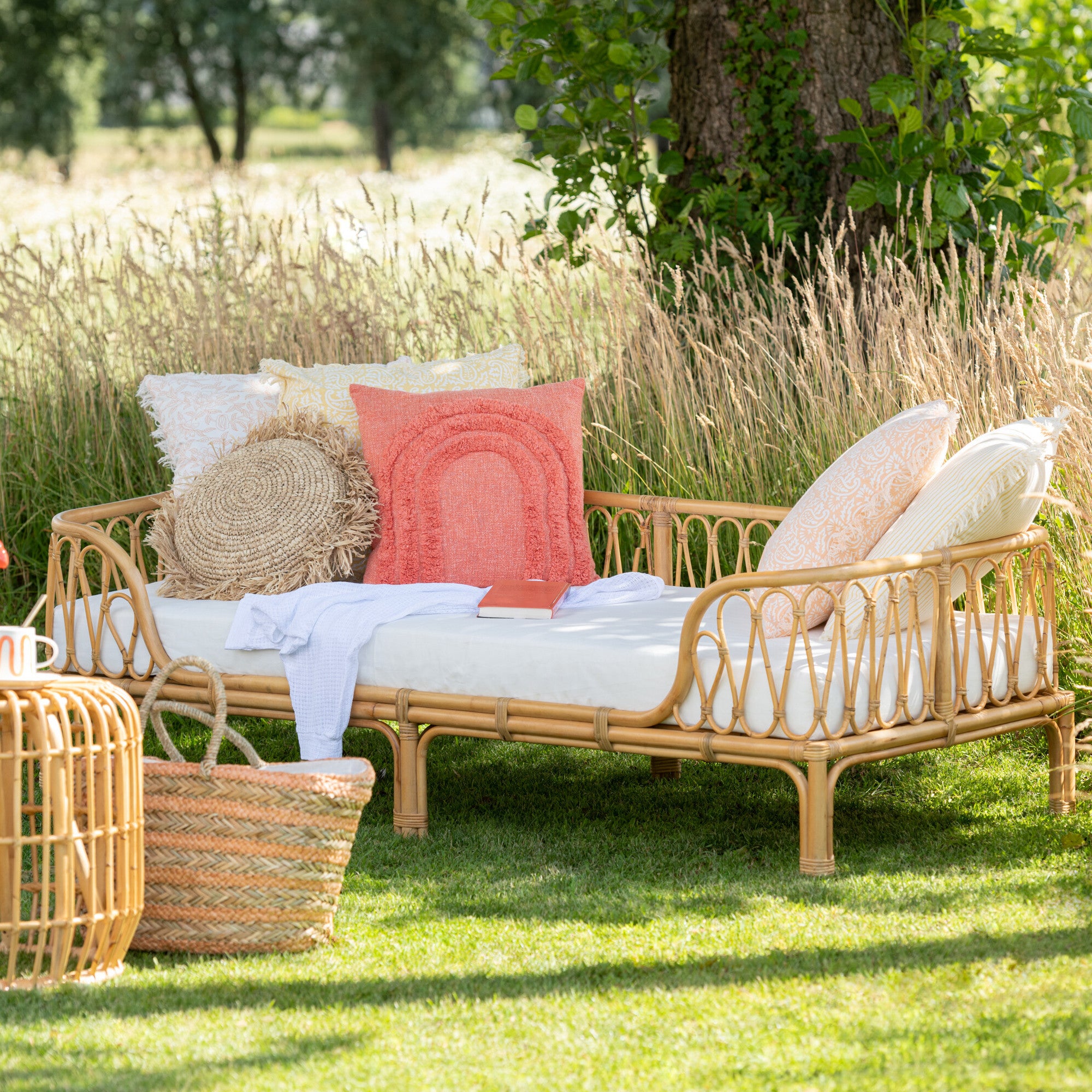 Strandtas Strepen Jute naturel lichtoranje 65x22x30cm