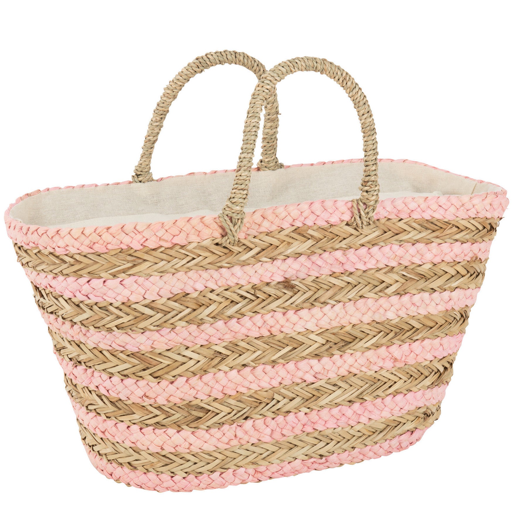 Strandtas Strepen Jute naturel lichtroze 65x22x30cm