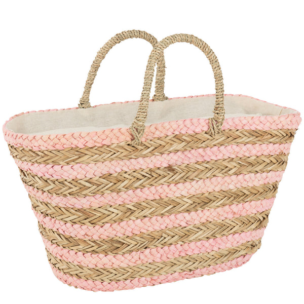 Strandtas Strepen Jute naturel lichtroze 65x22x30cm