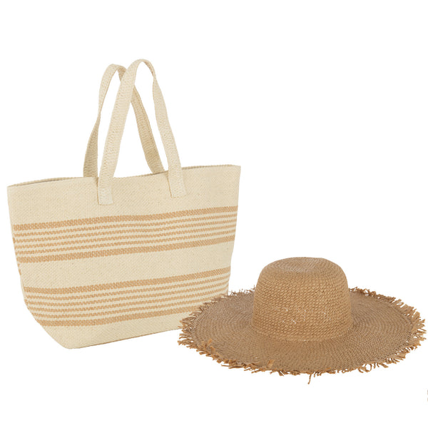 Strandtas met Hoed beige-lichtbruin 59x20x39cm