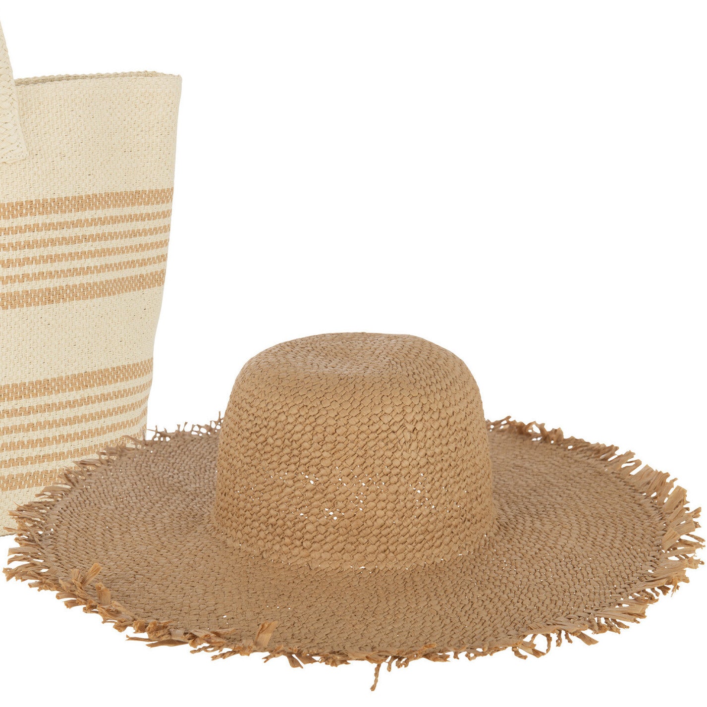 Strandtas met Hoed beige-lichtbruin 59x20x39cm