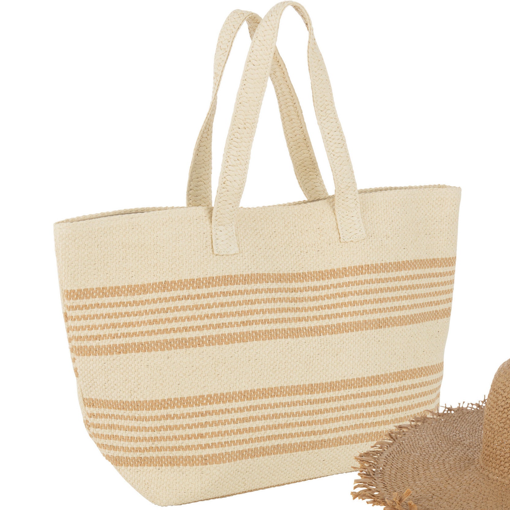 Strandtas met Hoed beige-lichtbruin 59x20x39cm