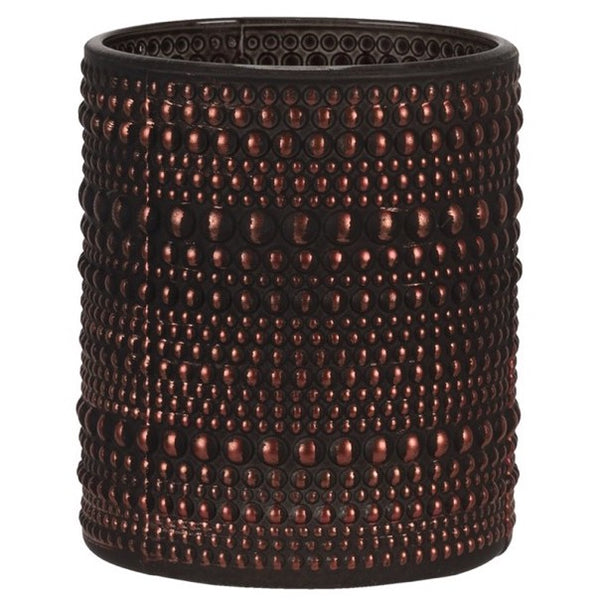 Theelicht Dots koper-zwart 9x9x10cm