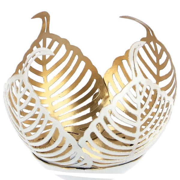 Theelicht Leaf Lina crème-goud 9x9x7cm