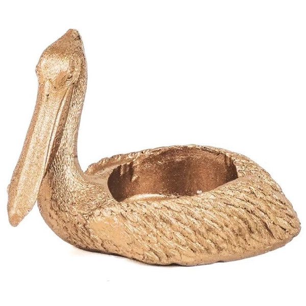 Theelicht Pelikaan goud 13x7x28cm