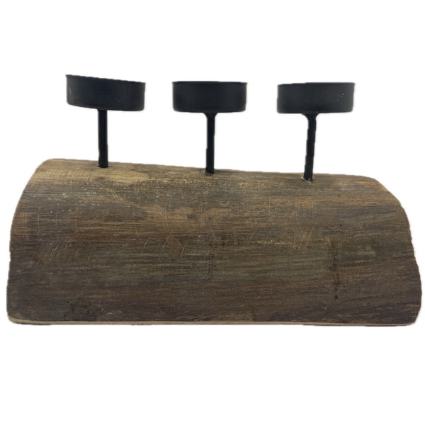 Waxinehouder Blok 3-lamp hout 14x20x12cm