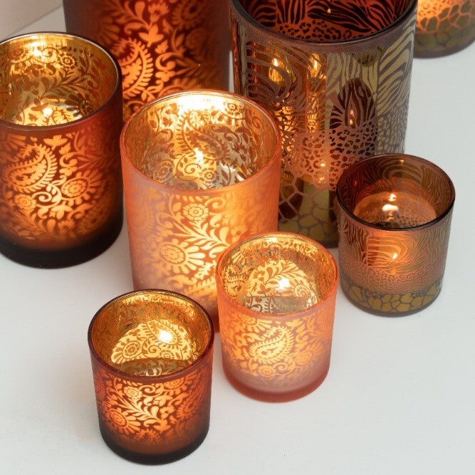 Windlicht Paisley oranje S 7x7x8cm