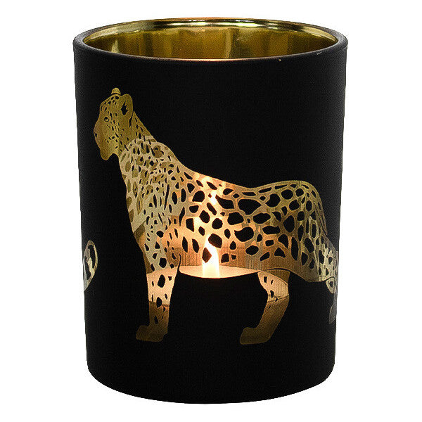 Windlicht Panter zwart S 7x7x8cm