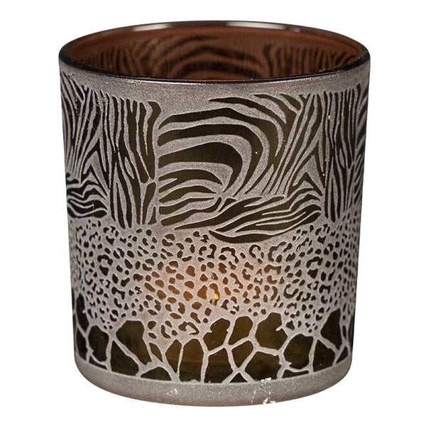 Windlicht Safari mix bruin S 7x7x8cm