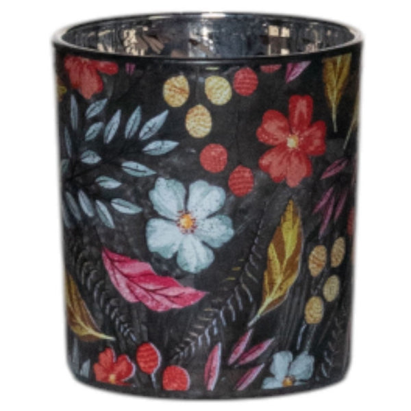 Windlicht Sandy Bloemen zwart 8x8x8cm