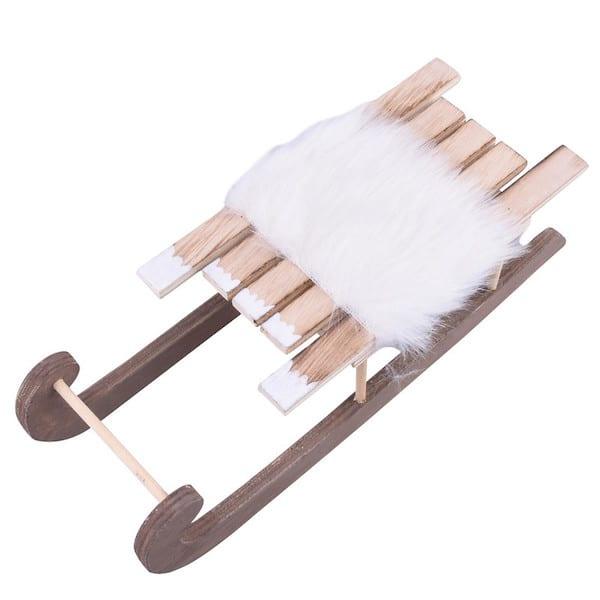 Decoratie Slee hout nature-wit 28x9x8cm bovenaf
