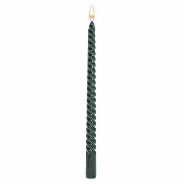 Dinerkaars Twirly donkergroen 6 stuks in doos 2x2x30cm losse kaars