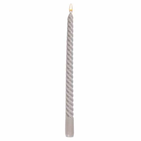 Dinerkaars Twirly grijs 6 stuks in doos 2x2x30cm losse kaars